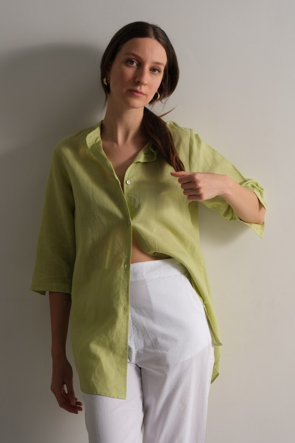 Yeşil Keten Gömlek - 2