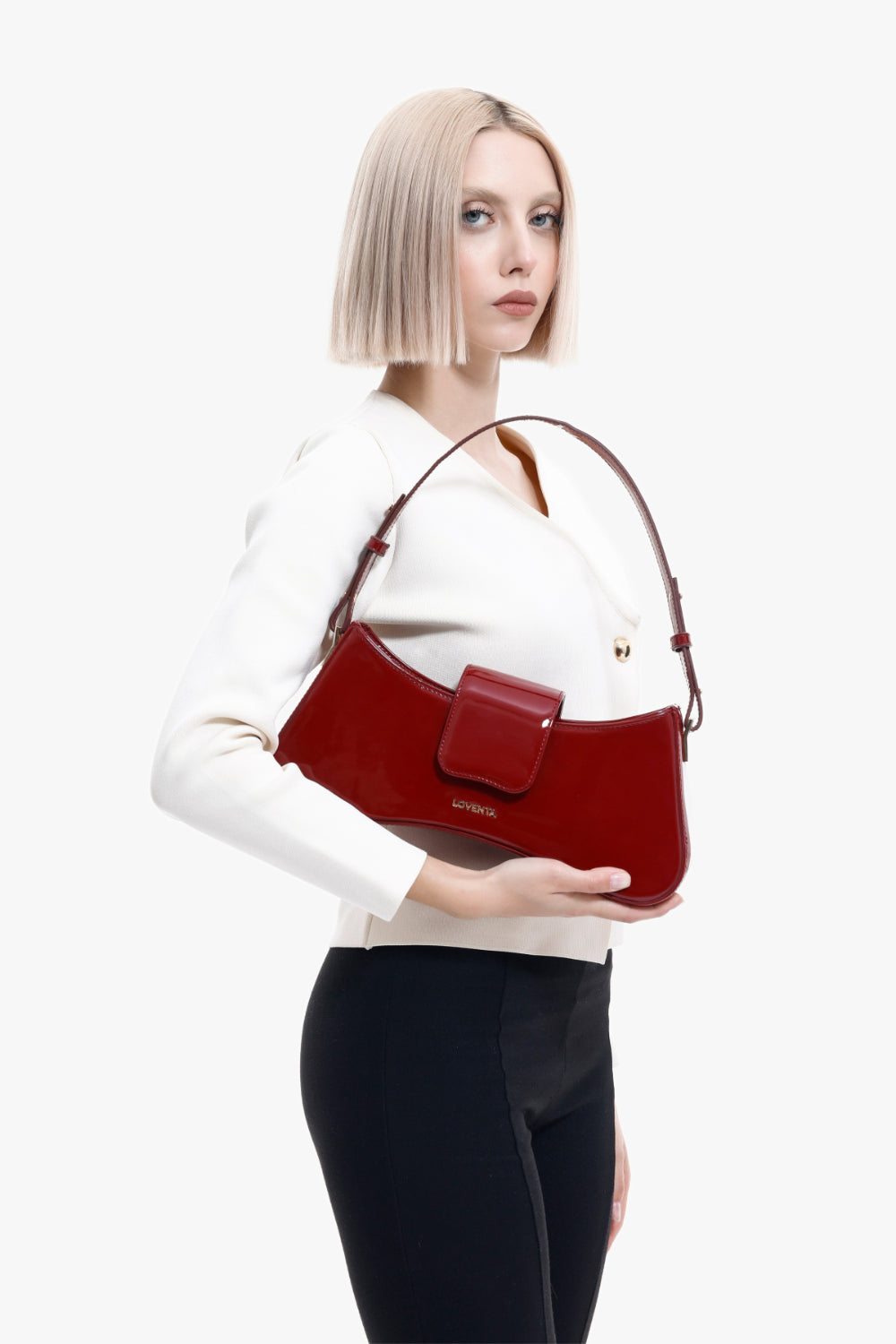 Ayarlanabilir Askılı Omuz Çantası Greta Rugan Bordo - 6