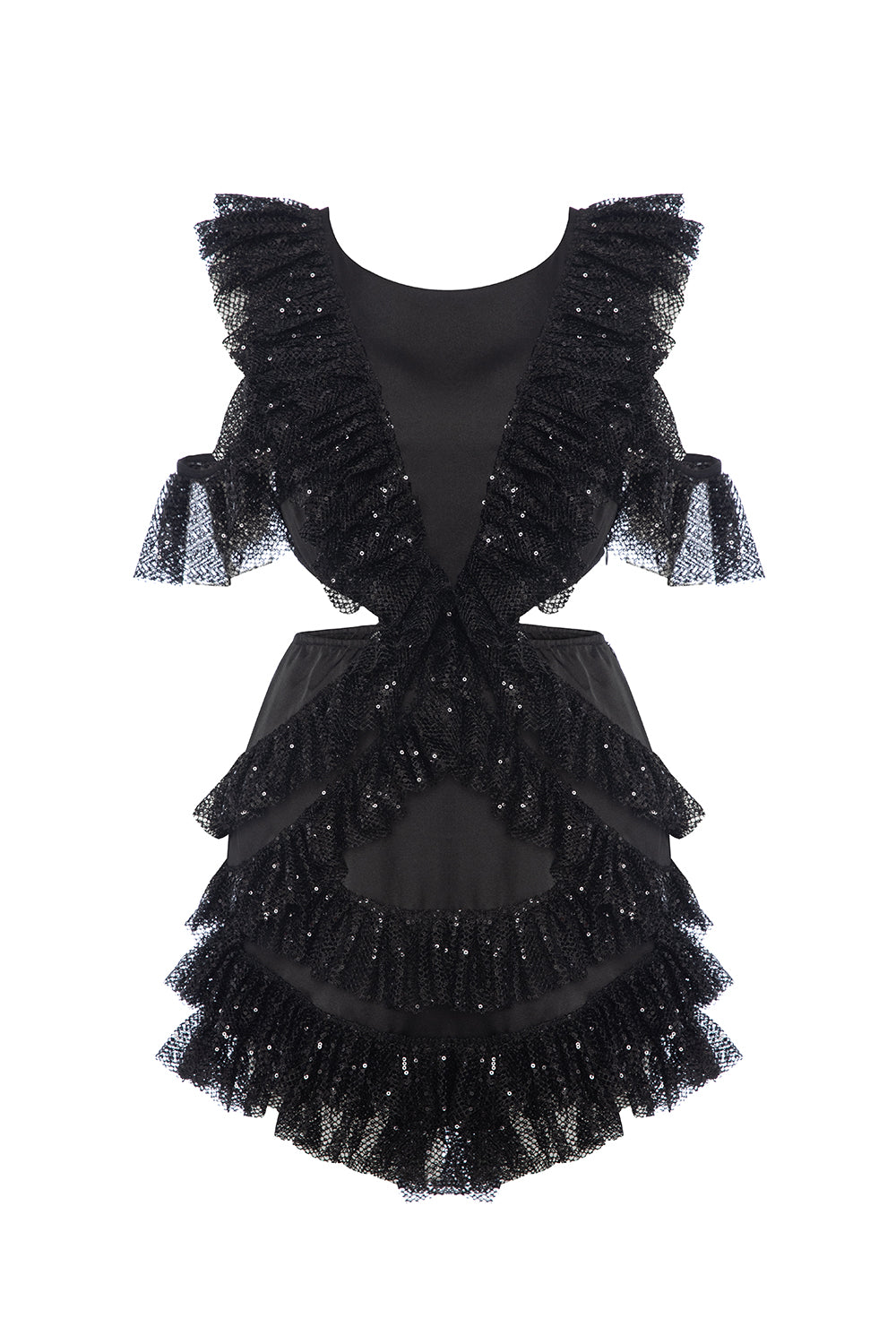 Siyah Pullu Fırfırlı Mini Elbise Vi̇va - 1