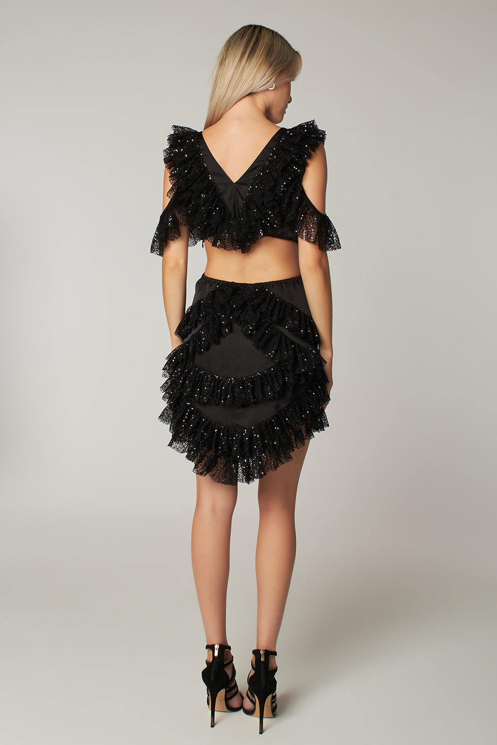 Siyah Pullu Fırfırlı Mini Elbise Vi̇va - 5