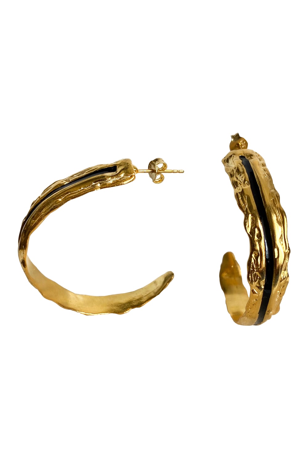 Enki Siyah Mineli Gold Büyük Halka Küpe - 0