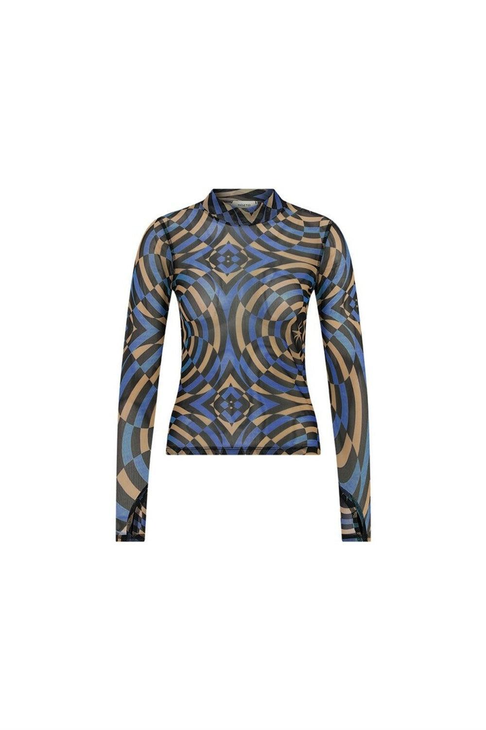 Nora Geometrik Baskılı Mavi Tül Body - 1