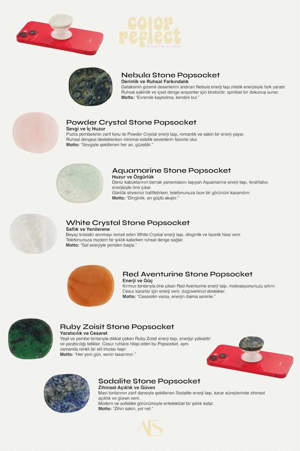 Red Aventurine Stone Telefon Tutucu / Popsocket - 3