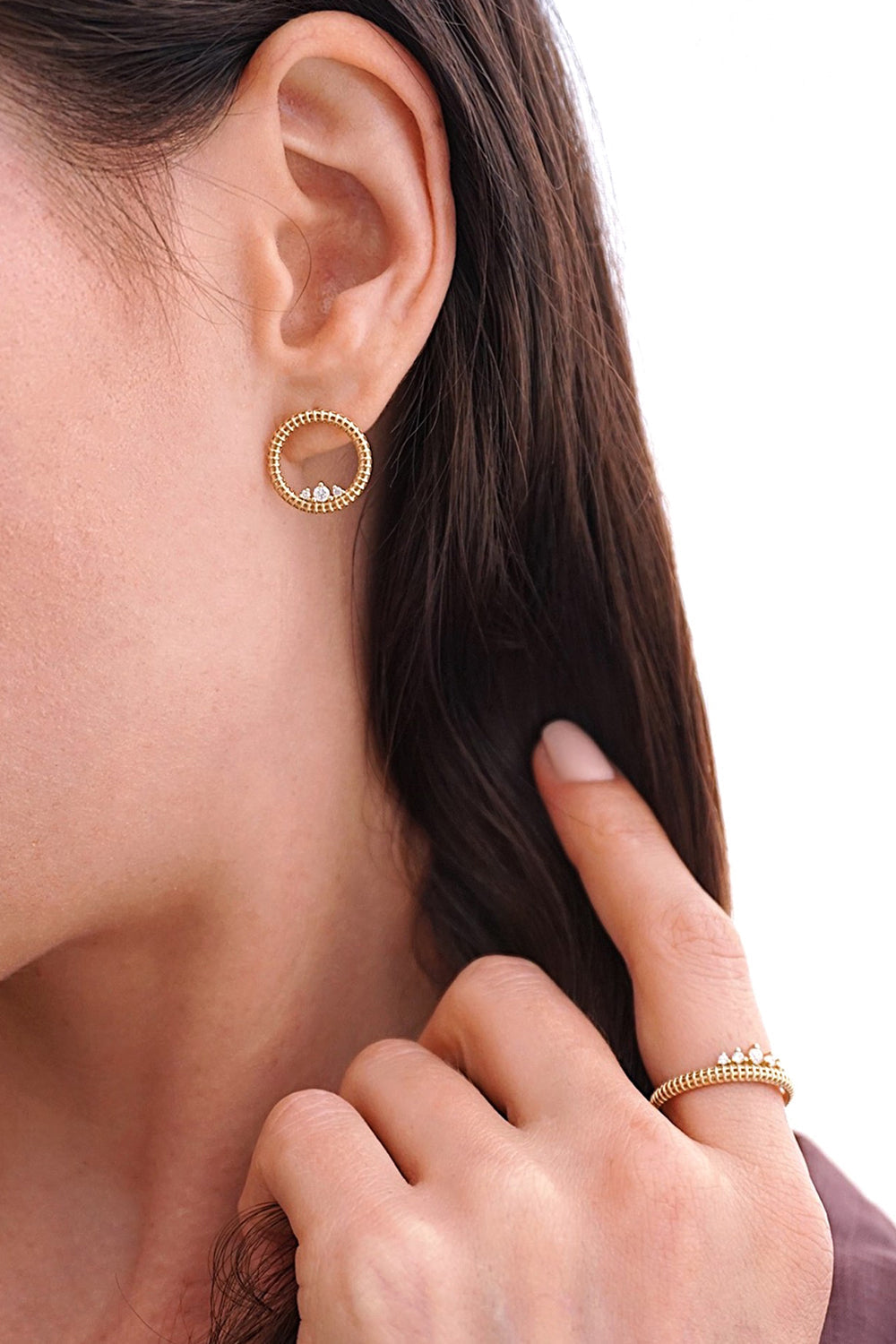 Midi Princess Semita Altın Kaplama 925 Ayar Gümüş Kadın Küpe - 1