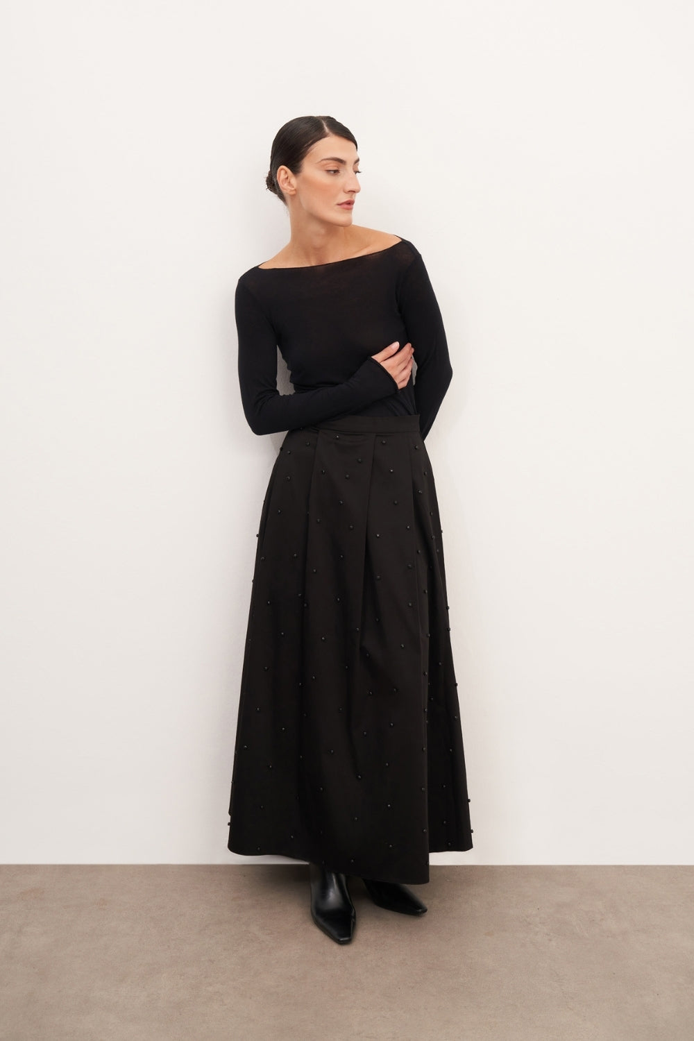 Pileli Cep Detaylı Uzun Etek - 0