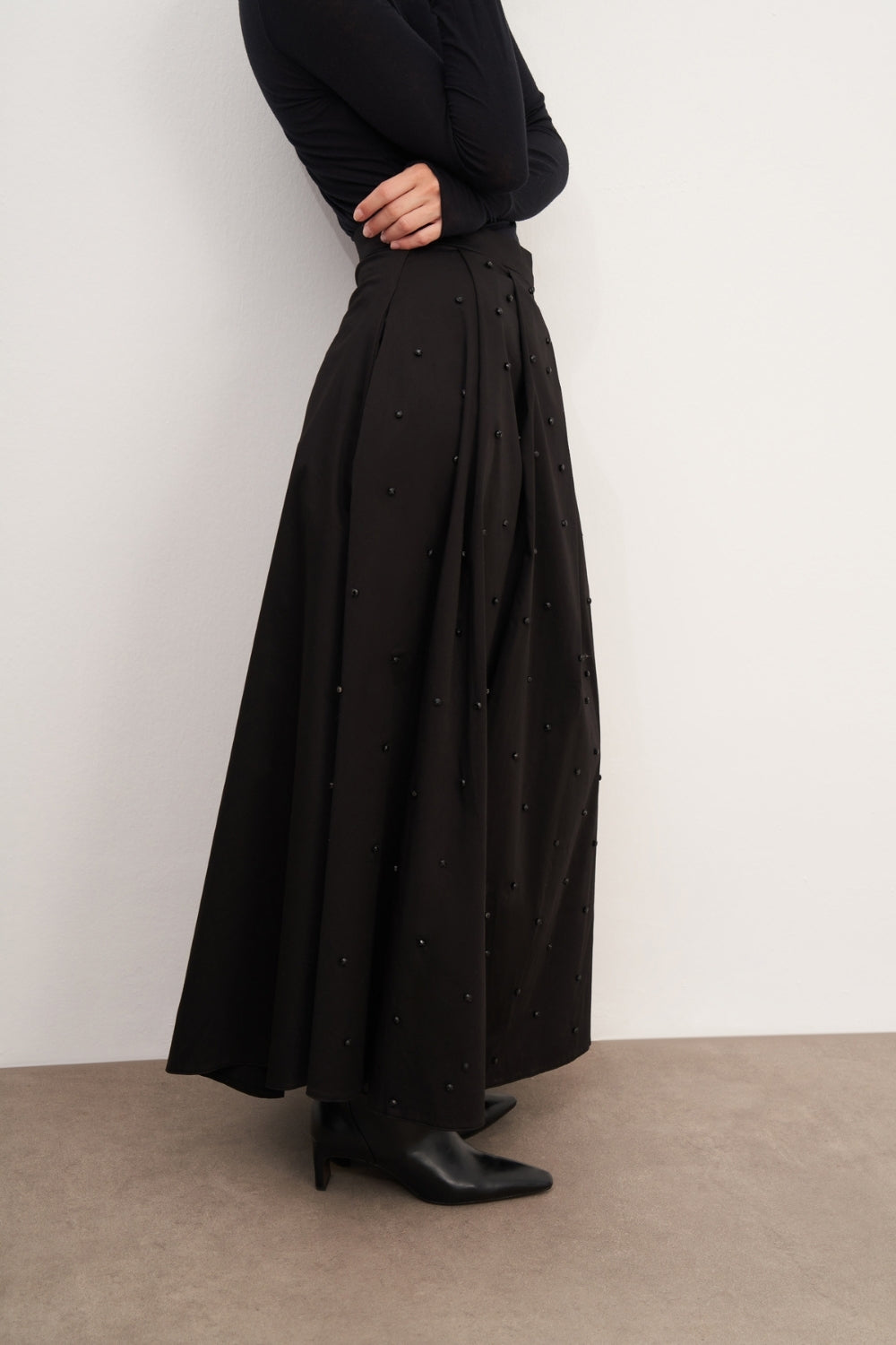 Pileli Cep Detaylı Uzun Etek - 1