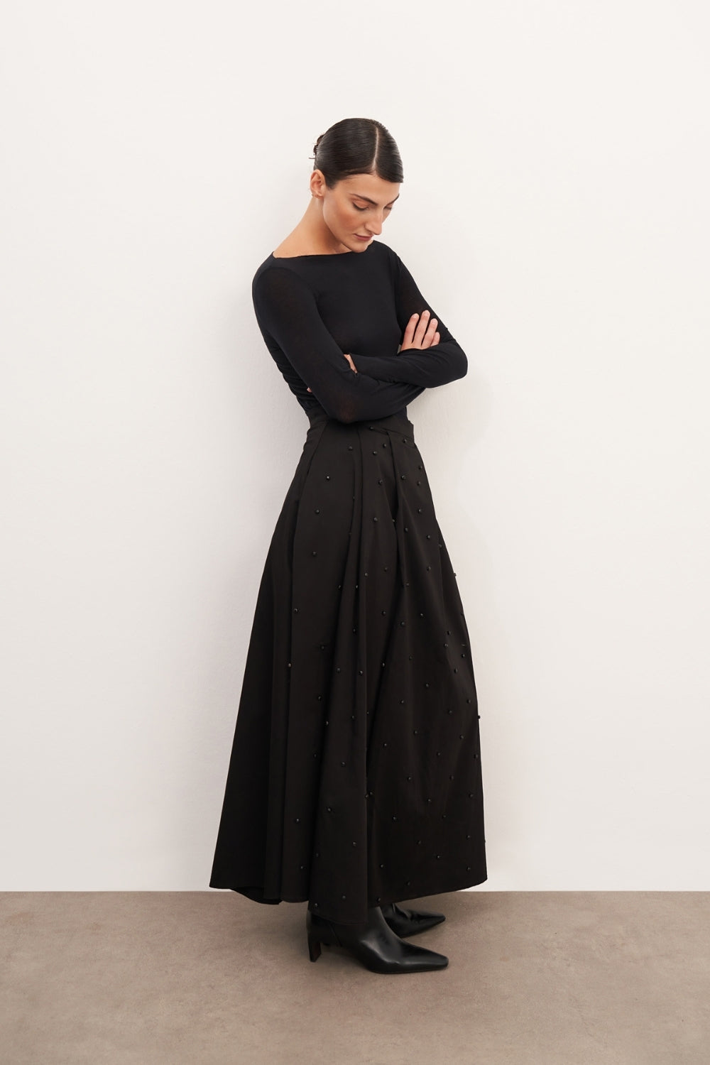 Pileli Cep Detaylı Uzun Etek - 2