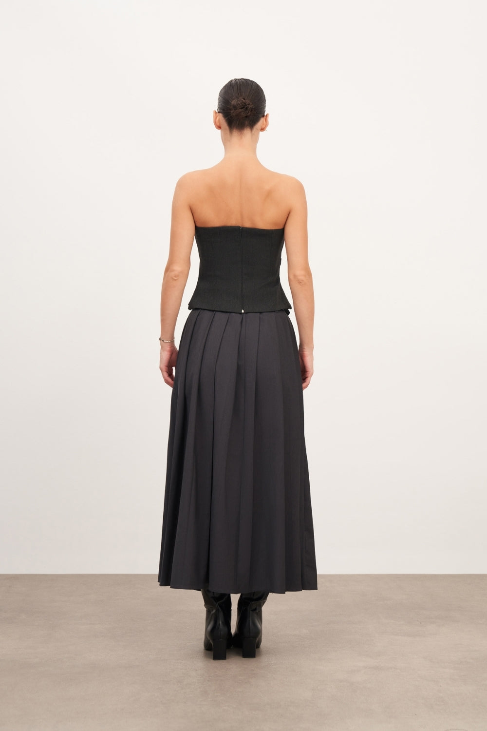 Pileli Yırtmaç Ve Cep Detaylı Uzun Etek - 5