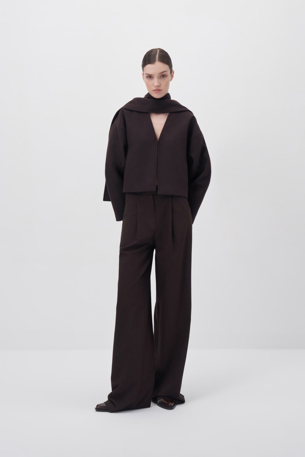 Acı Kahve Şal Detaylı Kaşe Ceket - 2