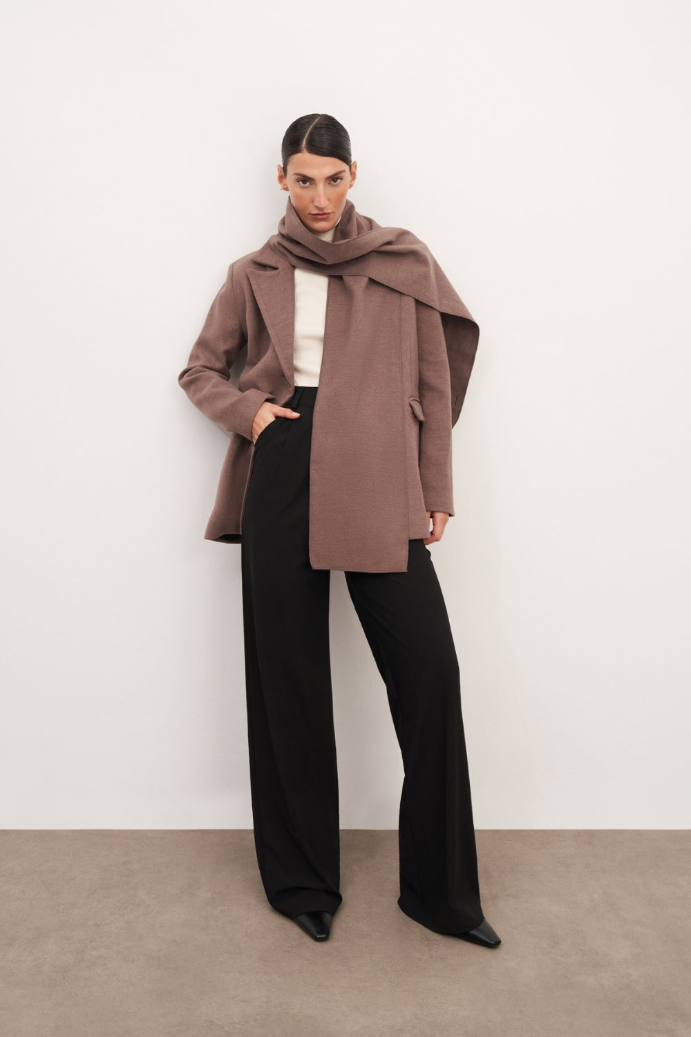 Vizon Şal Detaylı Kaşe Blazer Ceket - 0