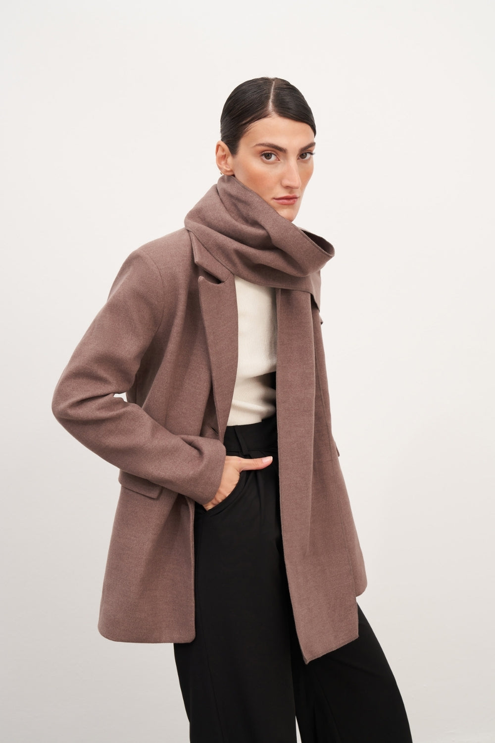 Vizon Şal Detaylı Kaşe Blazer Ceket - 3