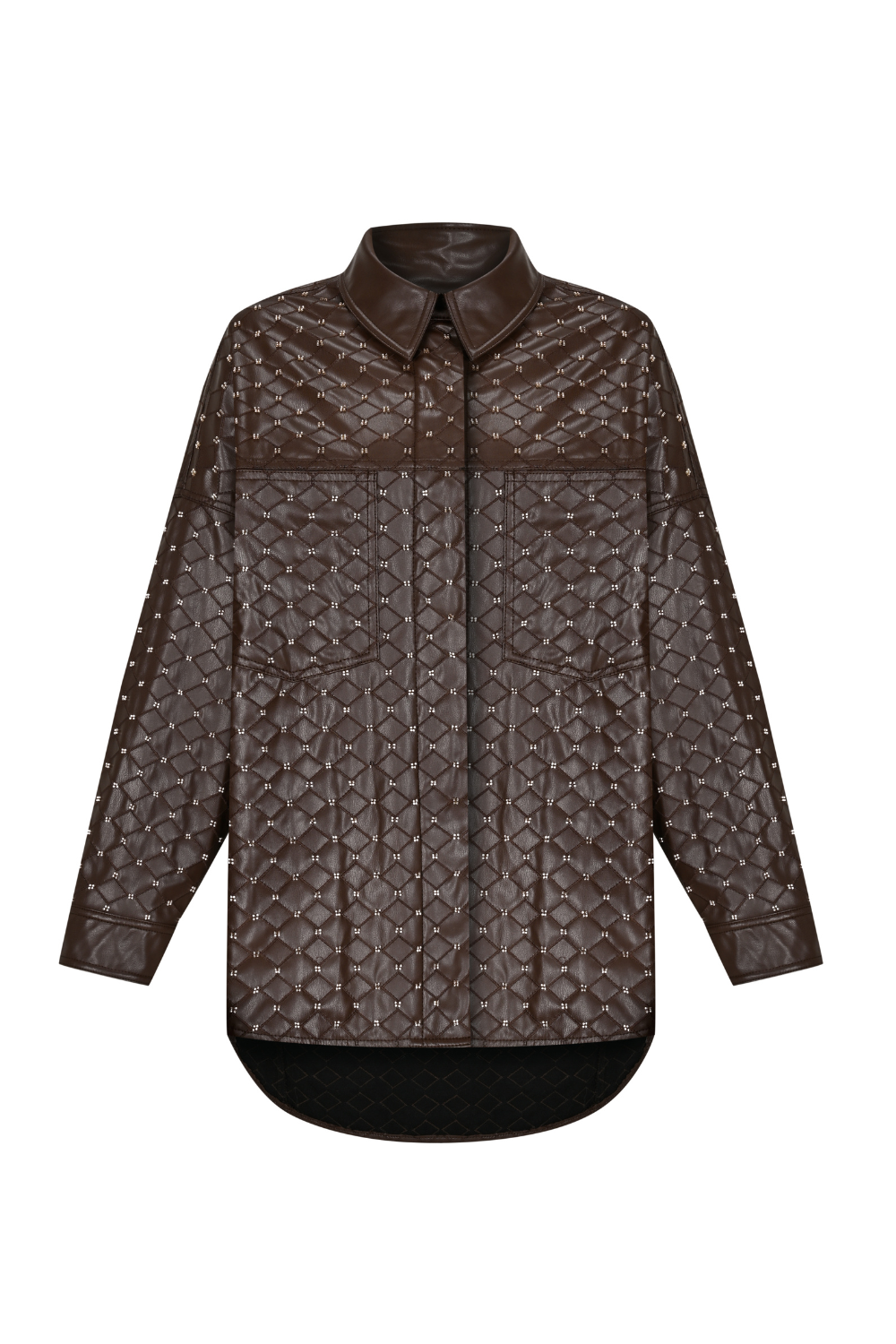 Acı Kahve Boncuk İşlemeli Oversize Gömlek - 4