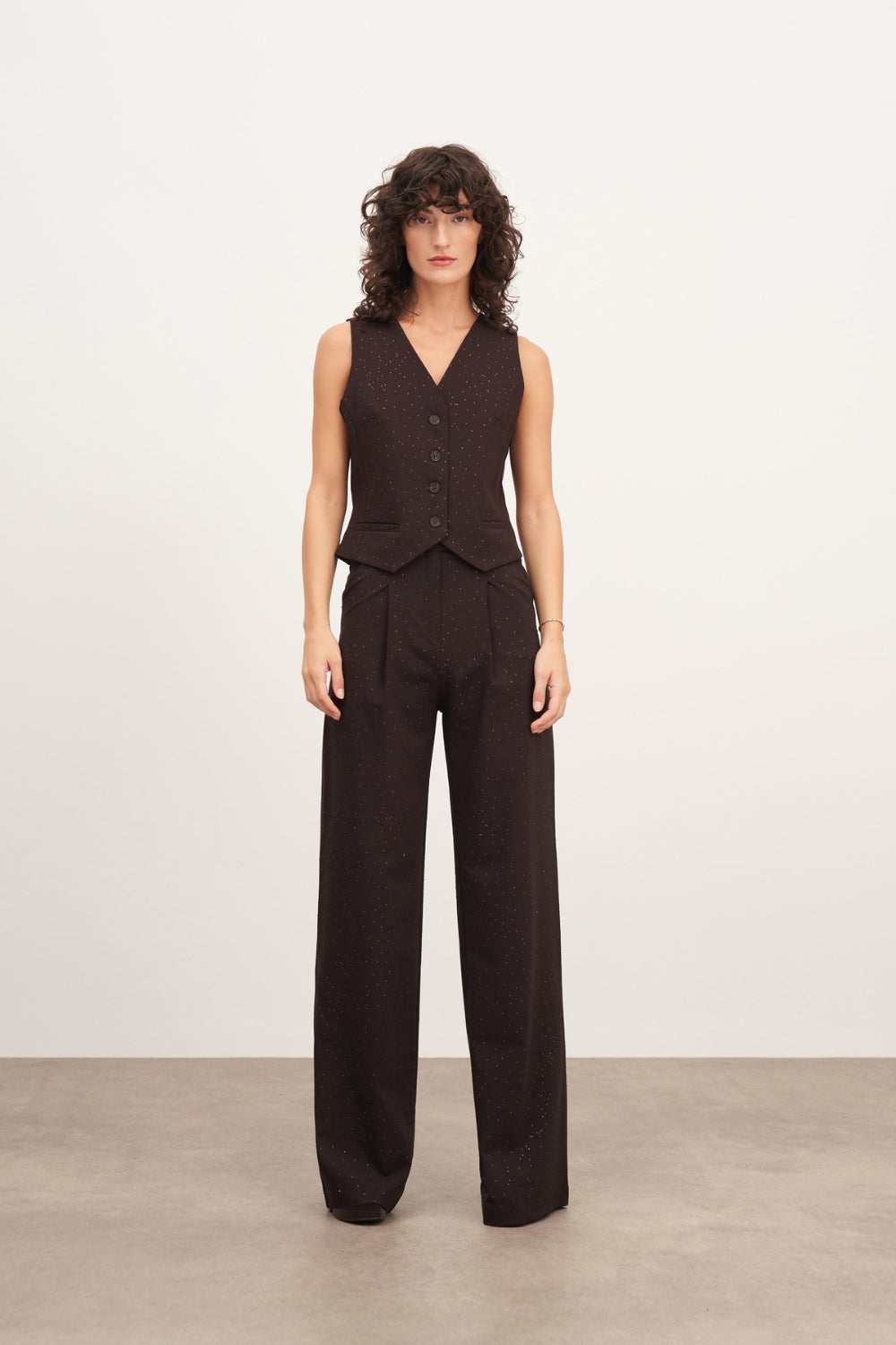 Acı Kahve Düğme Detaylı Yelek - 1