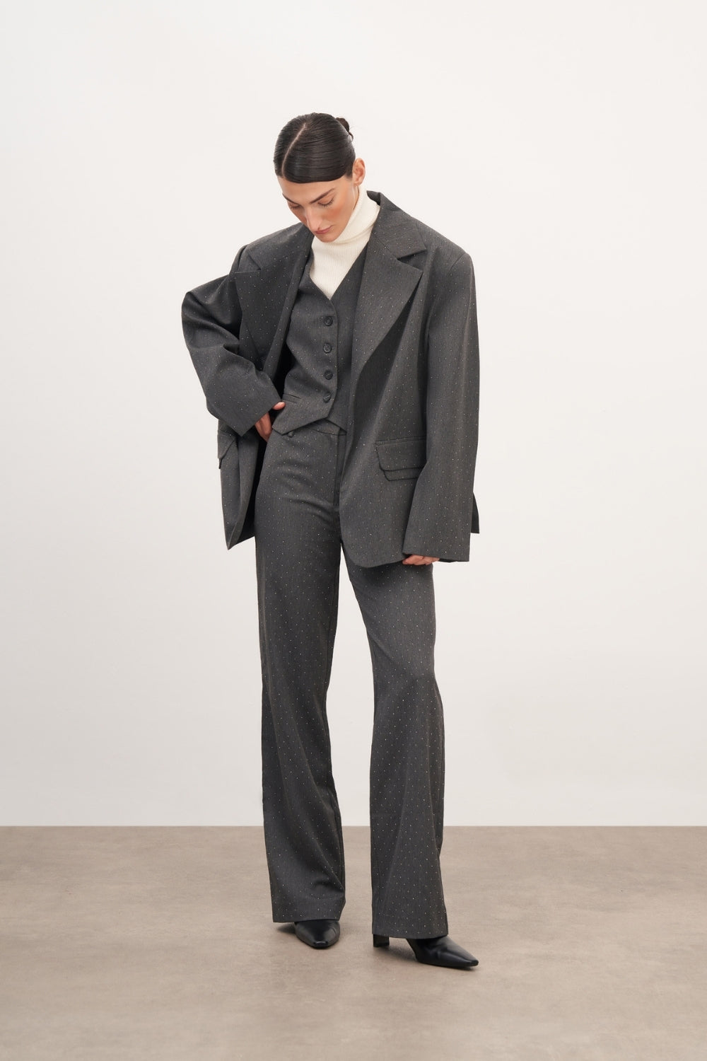 Füme Çift Cep Detaylı Oversize Blazer Ceket - 1