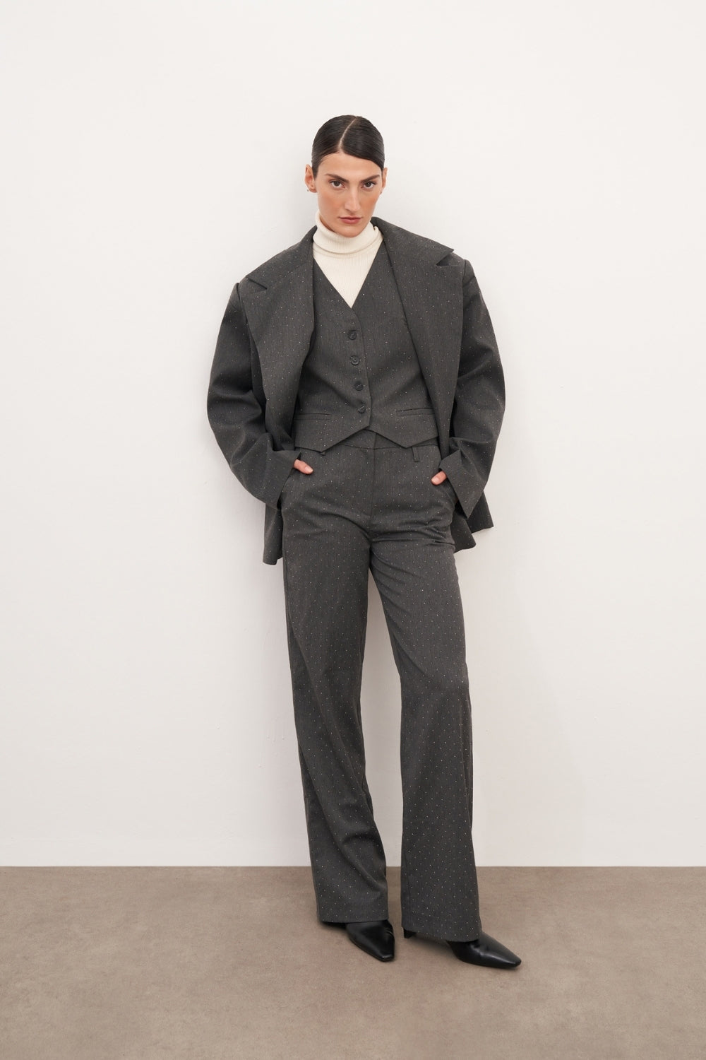 Füme Çift Cep Detaylı Oversize Blazer Ceket - 3