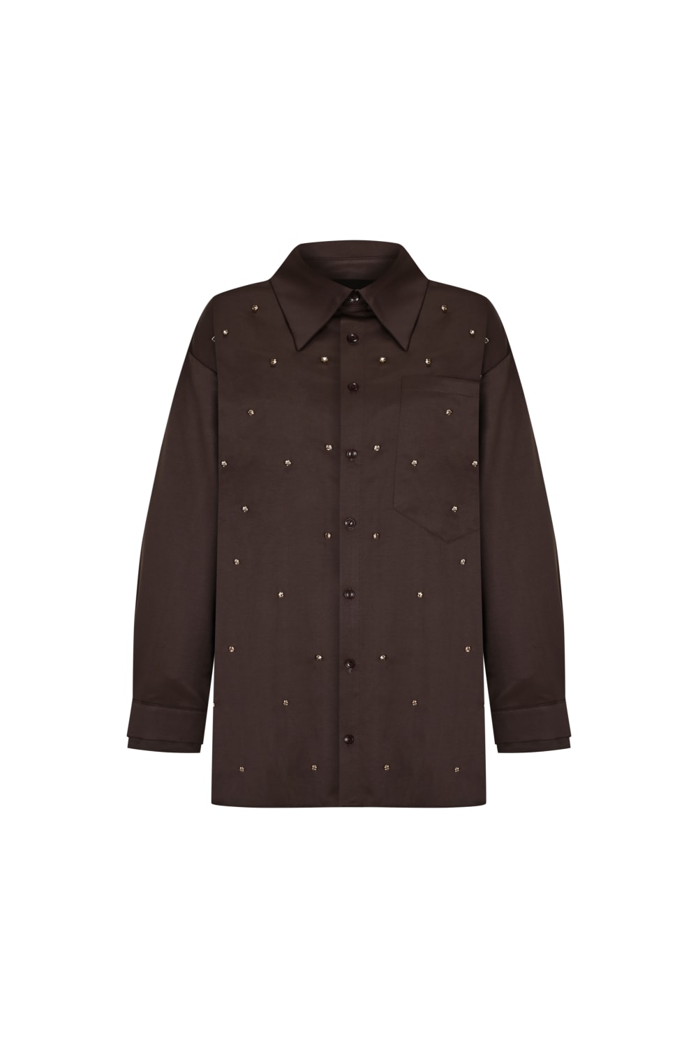 Taş İşlemeli Acı Kahve Oversize Gömlek - 4