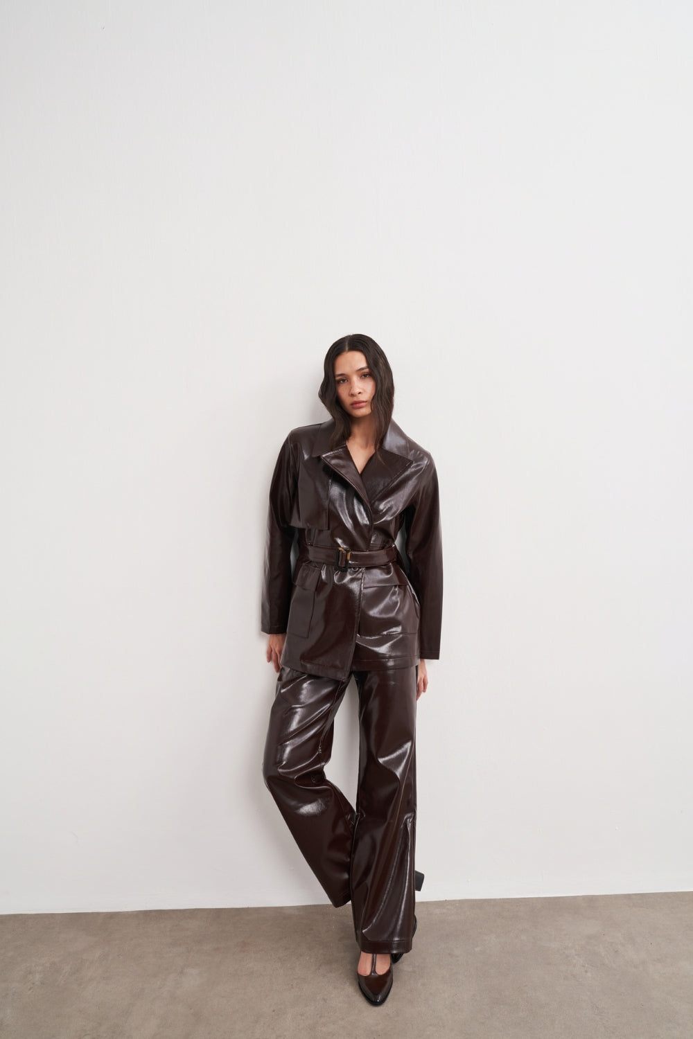 Acı Kahve Damarlı Deri Pantolon - 1