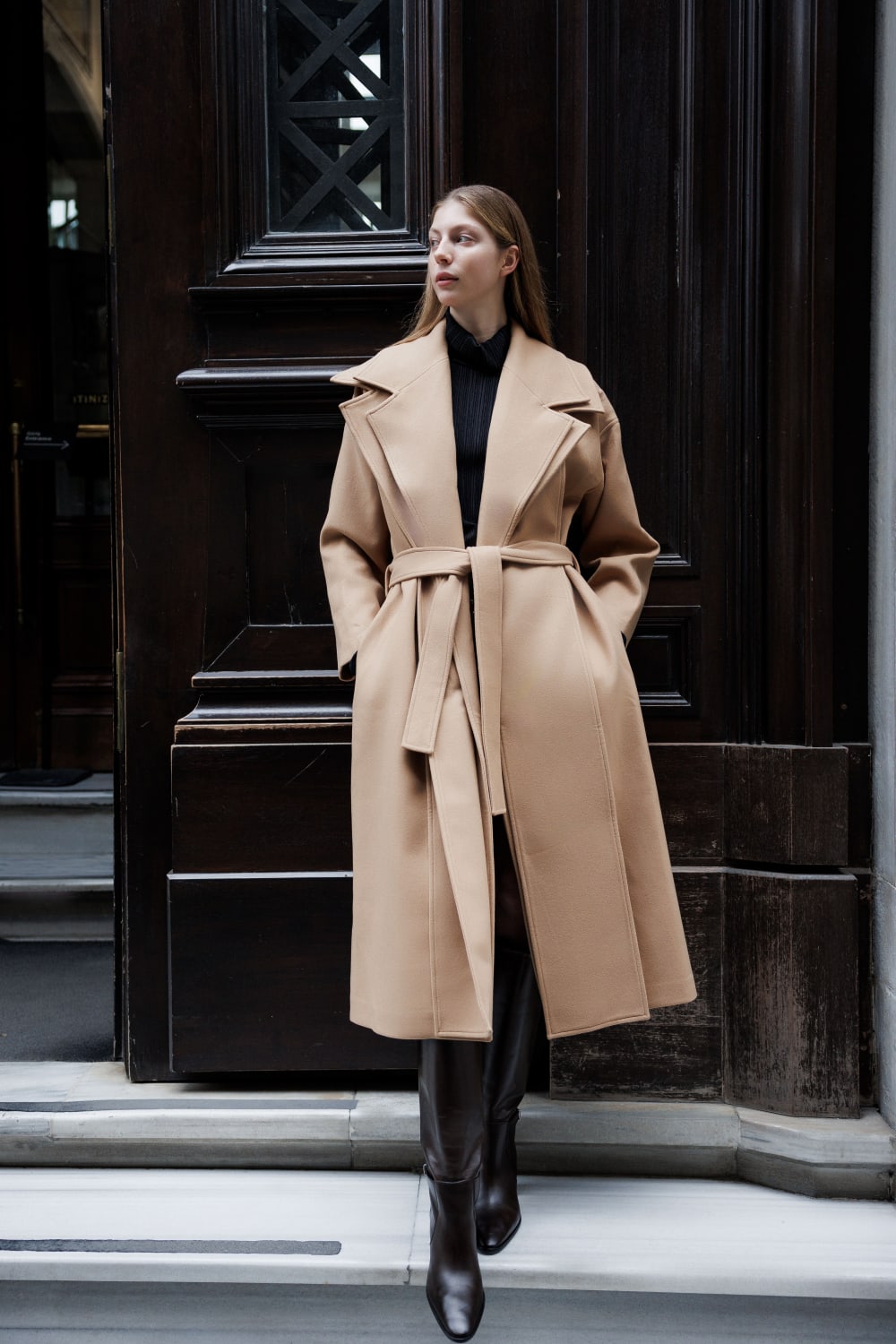 Bej Çift Yaka Uzun Kaban - 1