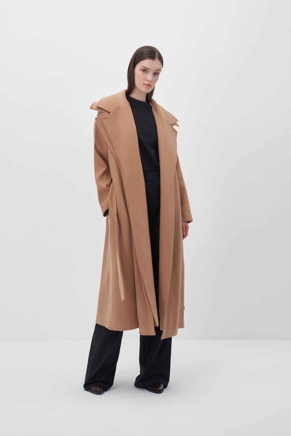 Bej Çift Yaka Uzun Kaban - 7