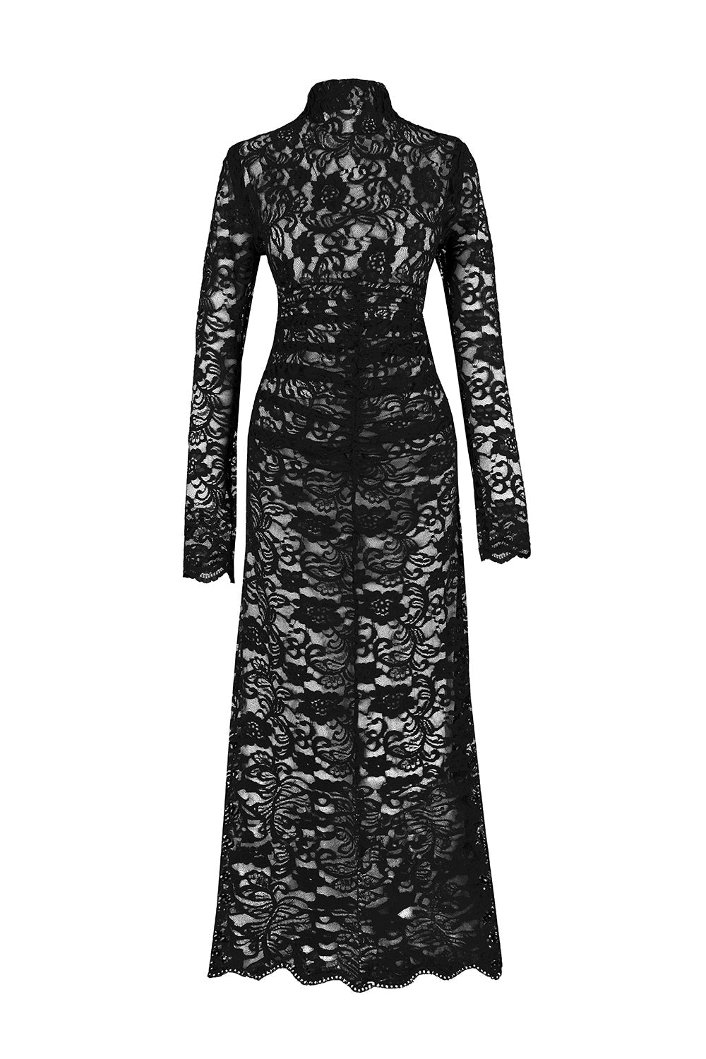 Uzun Kollu Dantelli Uzun Siyah Elbise - 2