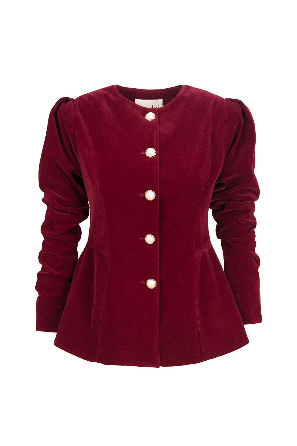 İnci Düğme Detaylı Bordo Kadife Ceket - 1