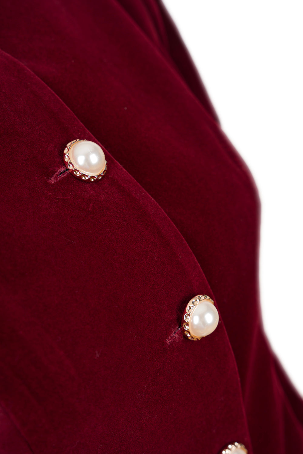 İnci Düğme Detaylı Bordo Kadife Ceket - 3
