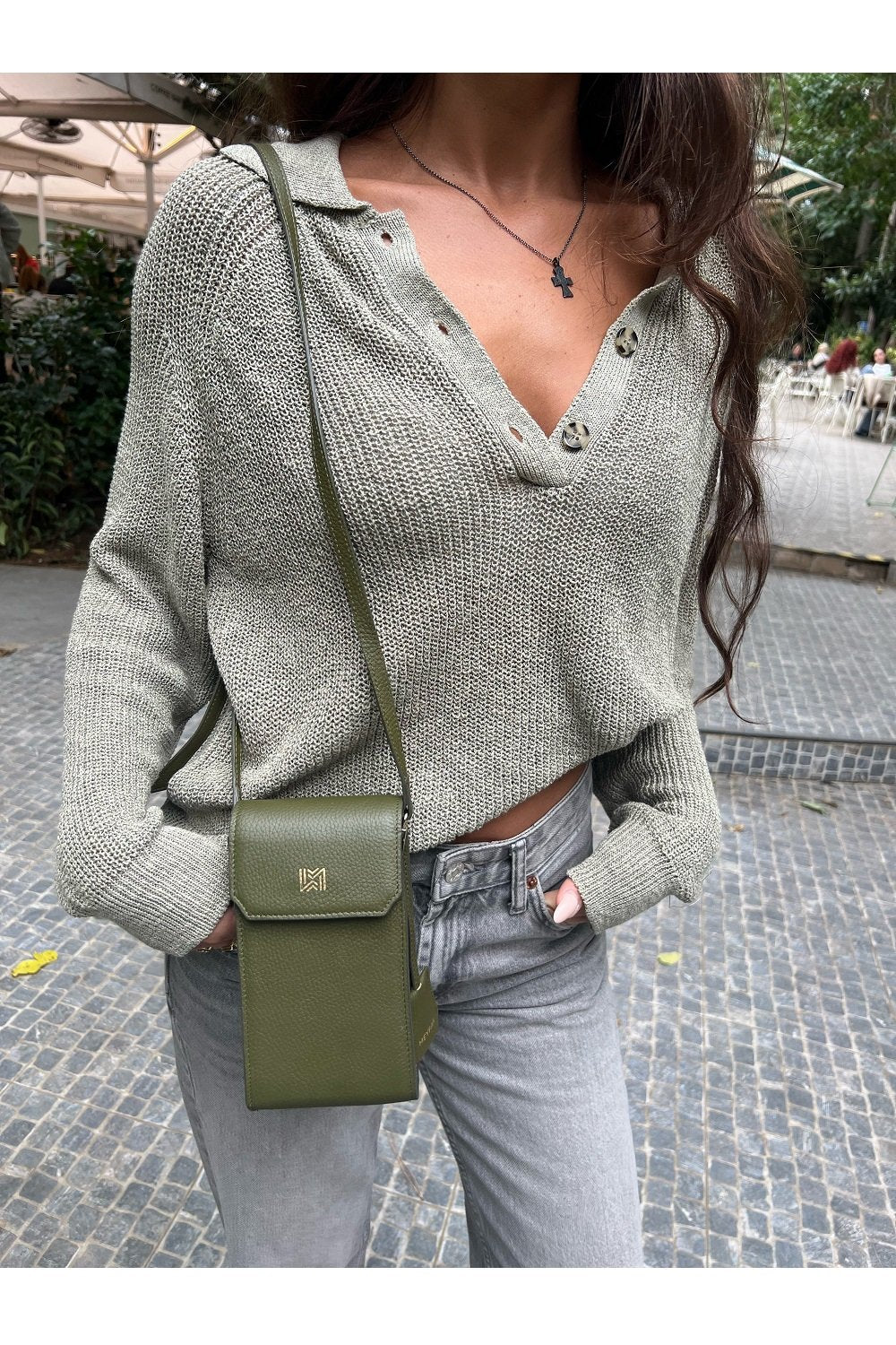 Yeşi̇l Deri Kartlık - Telefon Bölmeli Çanta - 0