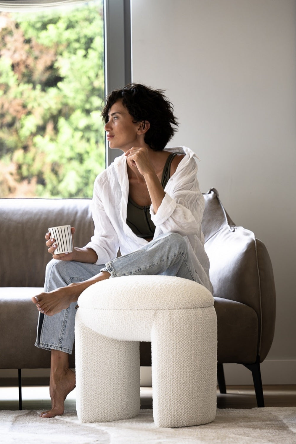 Macaron Puf | Beyaz Renkli Minimal Ve Şık Oturma Pufu - 0