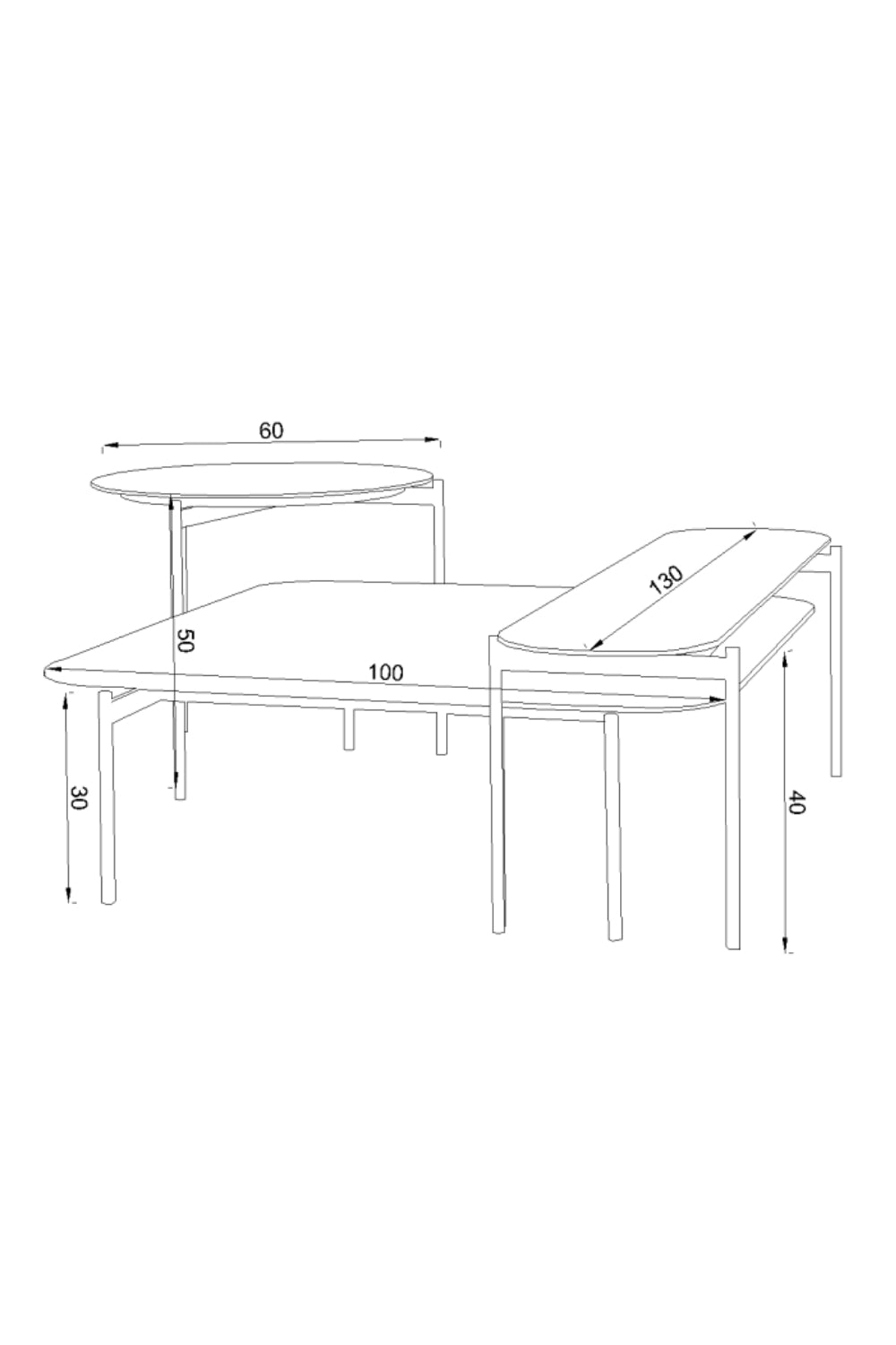Berlin Sehpa Seti (3’Lü) | Geometrik Tasarım, Modern & Minimal Çift Sehpa - 3