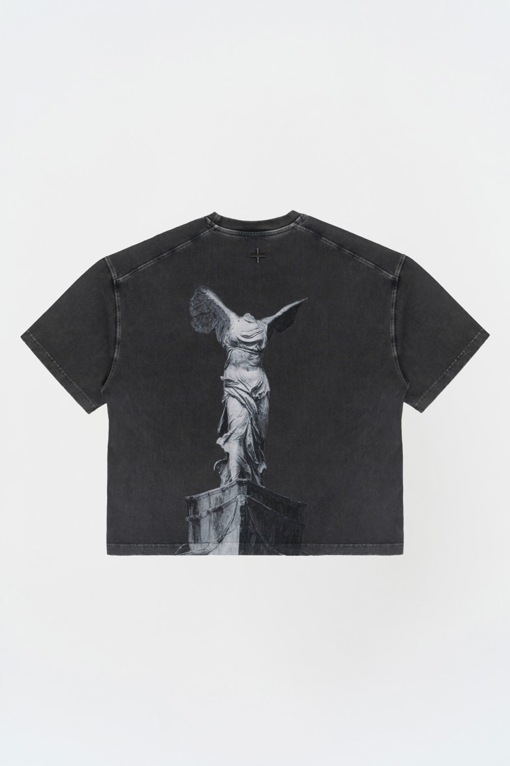 Kısa Kollu Heykel Baskılı Box Fit Yıkamalı Gri T-Shirt - 0