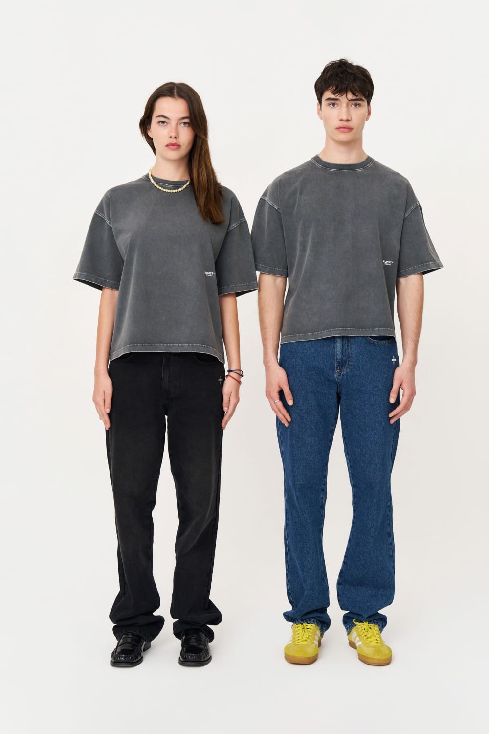 Kısa Kollu Heykel Baskılı Box Fit Yıkamalı Gri T-Shirt - 1