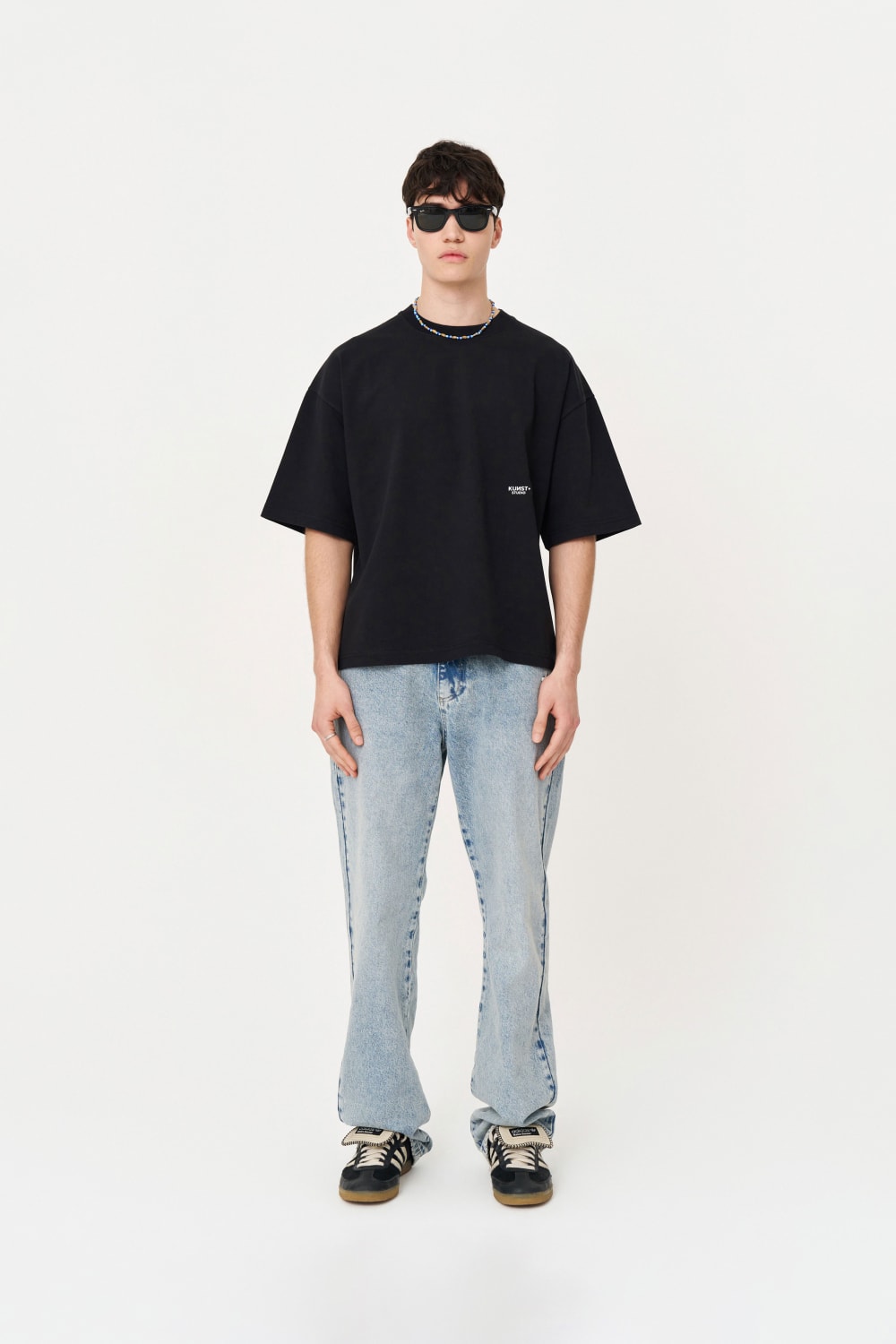 Kısa Kollu Heykel Baskılı Box Fit Siyah T-Shirt - 5