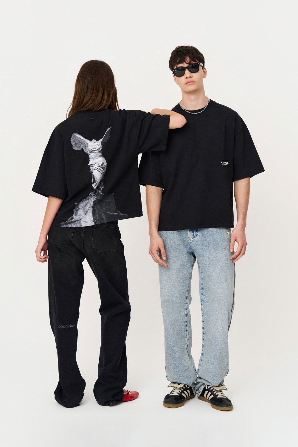 Kısa Kollu Heykel Baskılı Box Fit Siyah T-Shirt - 7