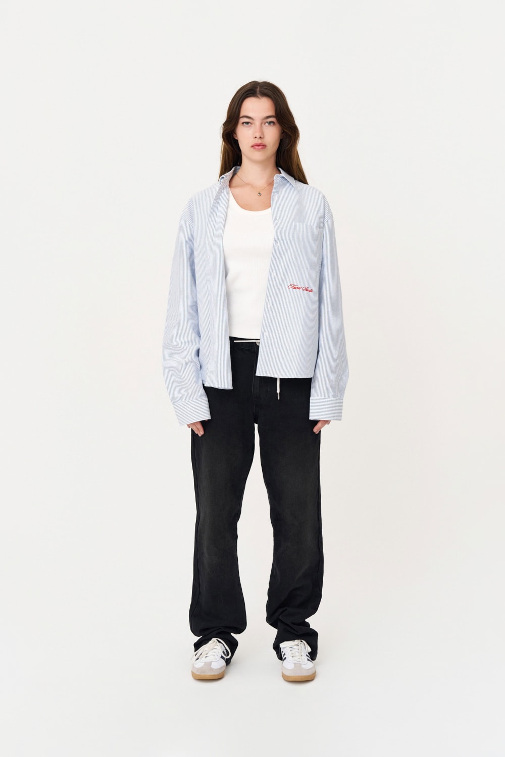 Box Fit Nakışlı Mavi Beyaz Gömlek - 3