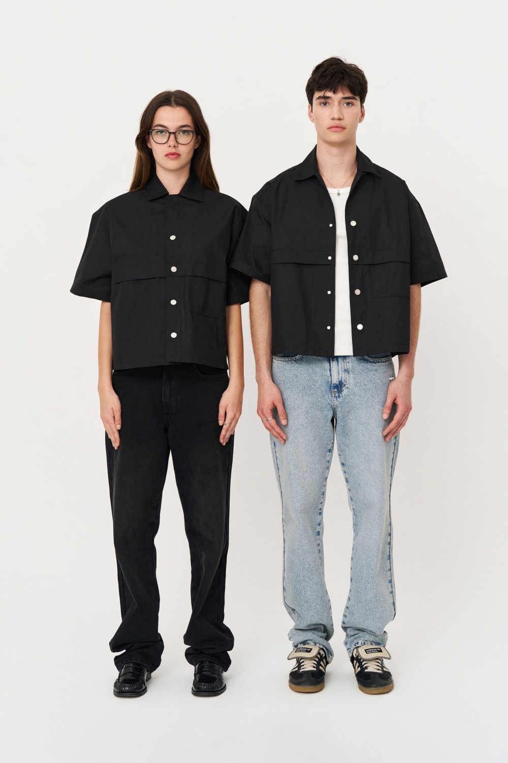 Siyah Box Fit Kısa Kollu Teknik Gömlek - 1