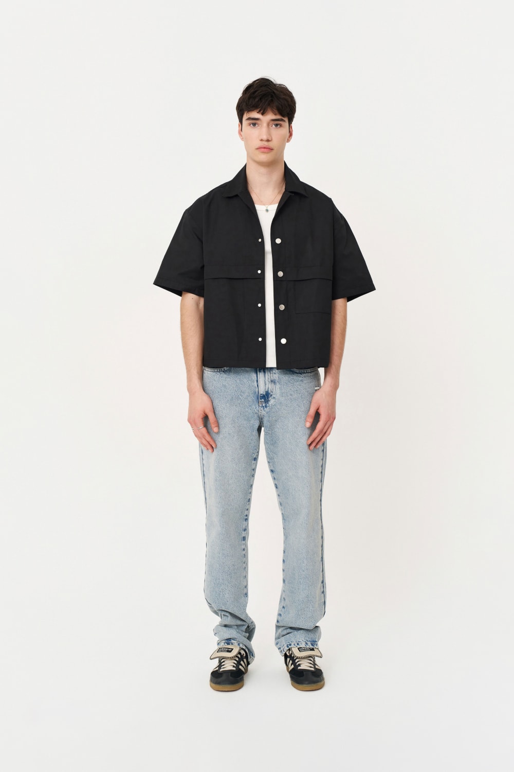 Siyah Box Fit Kısa Kollu Teknik Gömlek - 5