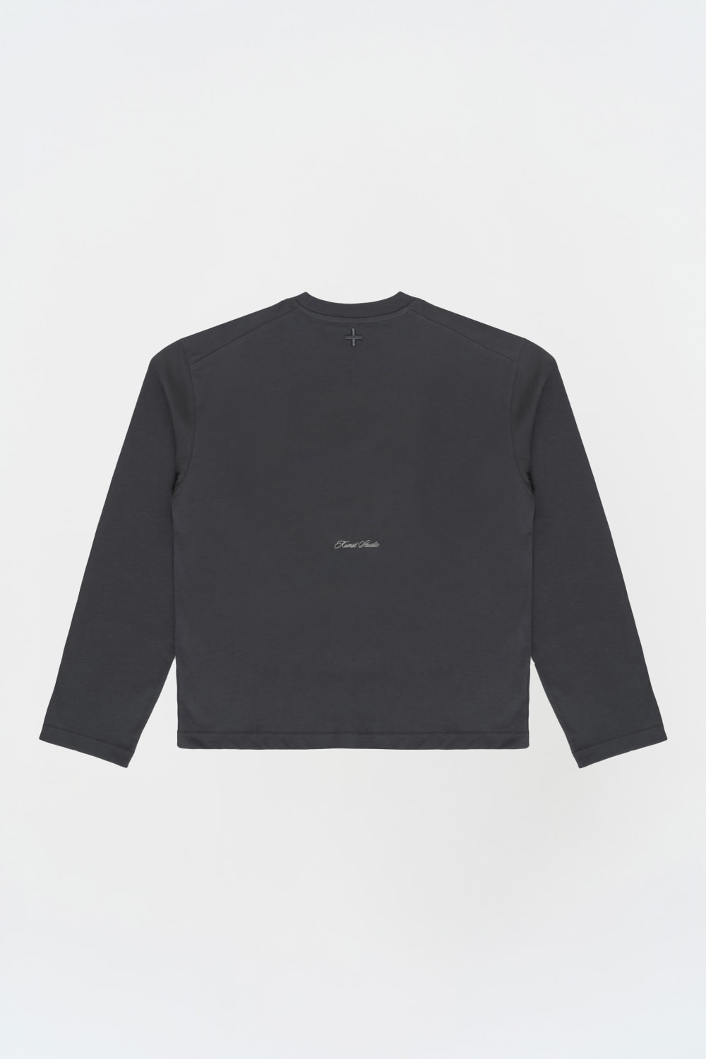 Uzun Kollu Nakışlı Oversize Gri T-Shirt - 0