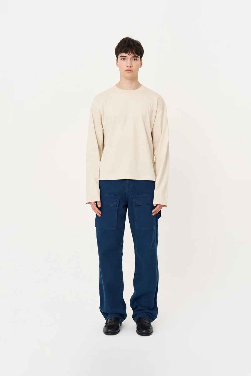 Uzun Kollu Nakışlı Oversize Krem T-Shirt - 5