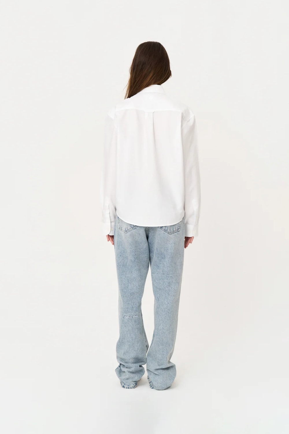 Box Fit Nakışlı Beyaz Gömlek - 4