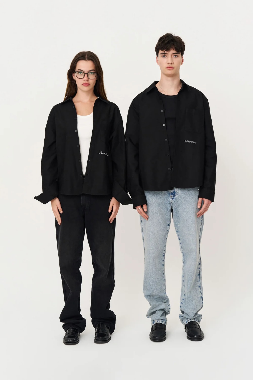 Box Fit Nakışlı Siyah Gömlek - 1