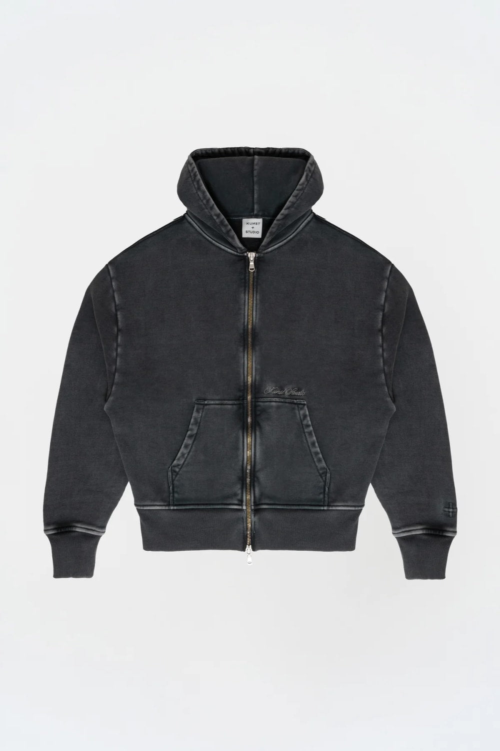 Yıkanmış Gri Oversize Fermuarlı Hoodie - 0