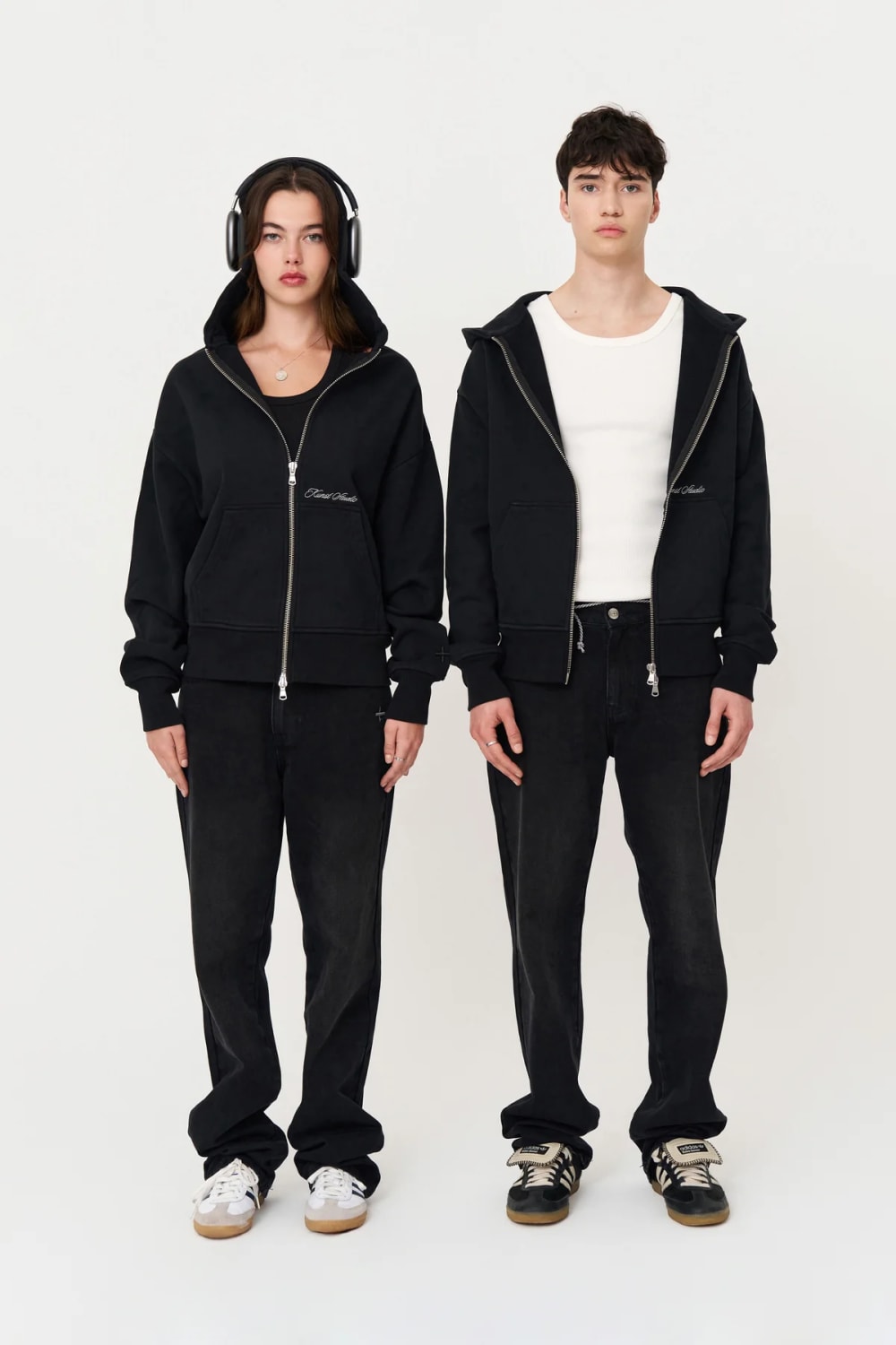 Siyah Oversize Fermuarlı Hoodie - 1
