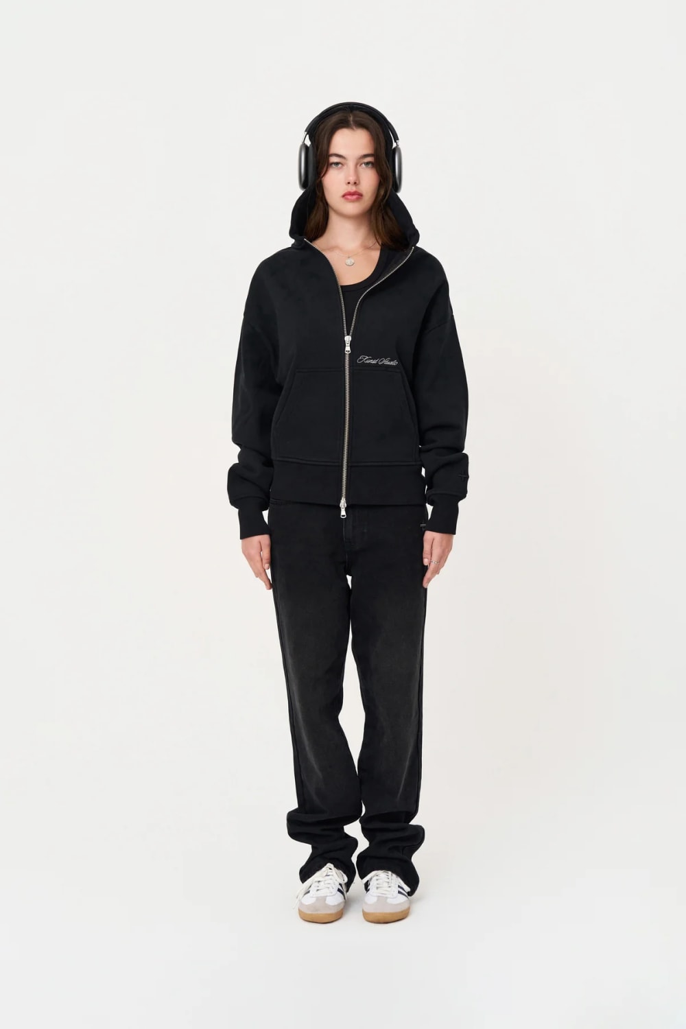 Siyah Oversize Fermuarlı Hoodie - 3