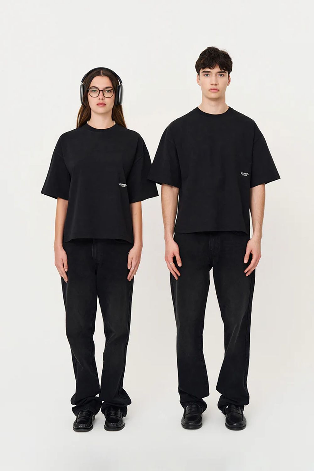 Kısa Kollu Baskılı Box Fit Siyah T-Shirt - 1