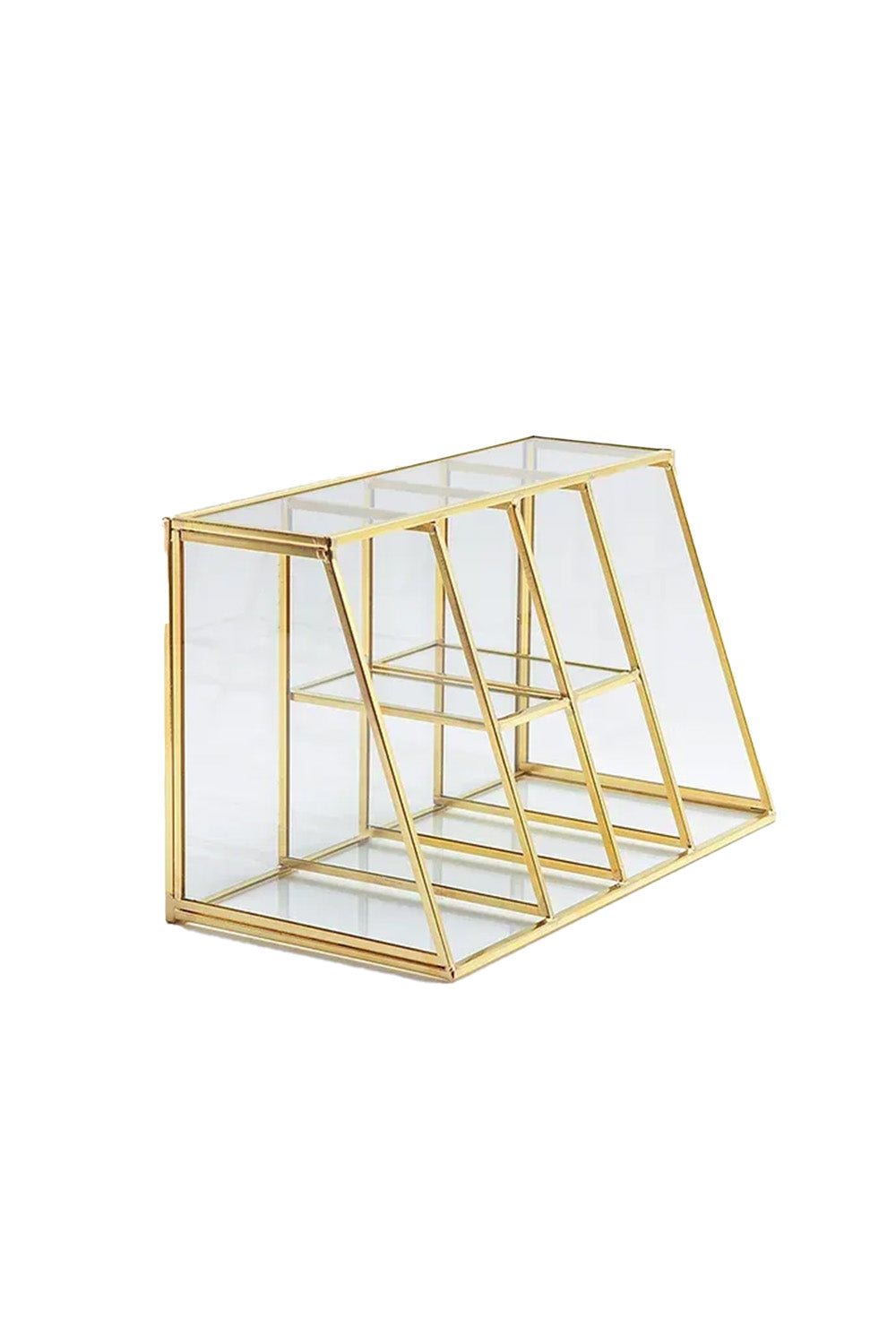Pirinç Gold Cam Makyaj Takı Aksesuar Parfüm Fırçalık Organizer Kutusu 25x15x12cm - 1