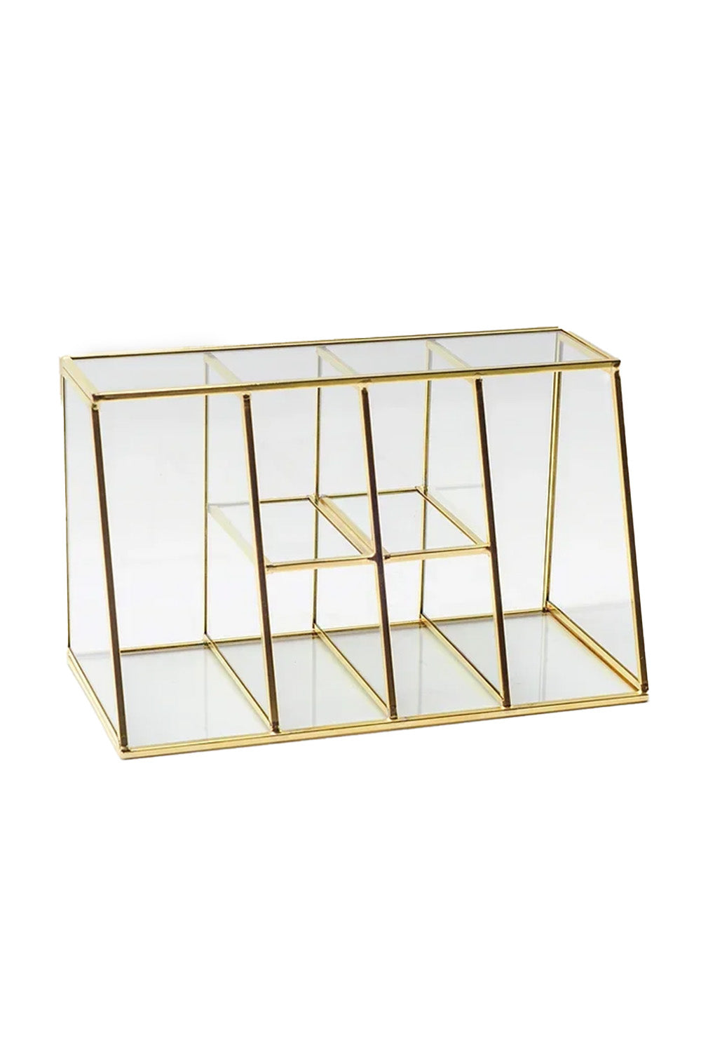 Pirinç Gold Cam Makyaj Takı Aksesuar Parfüm Fırçalık Organizer Kutusu 25x15x12cm - 4