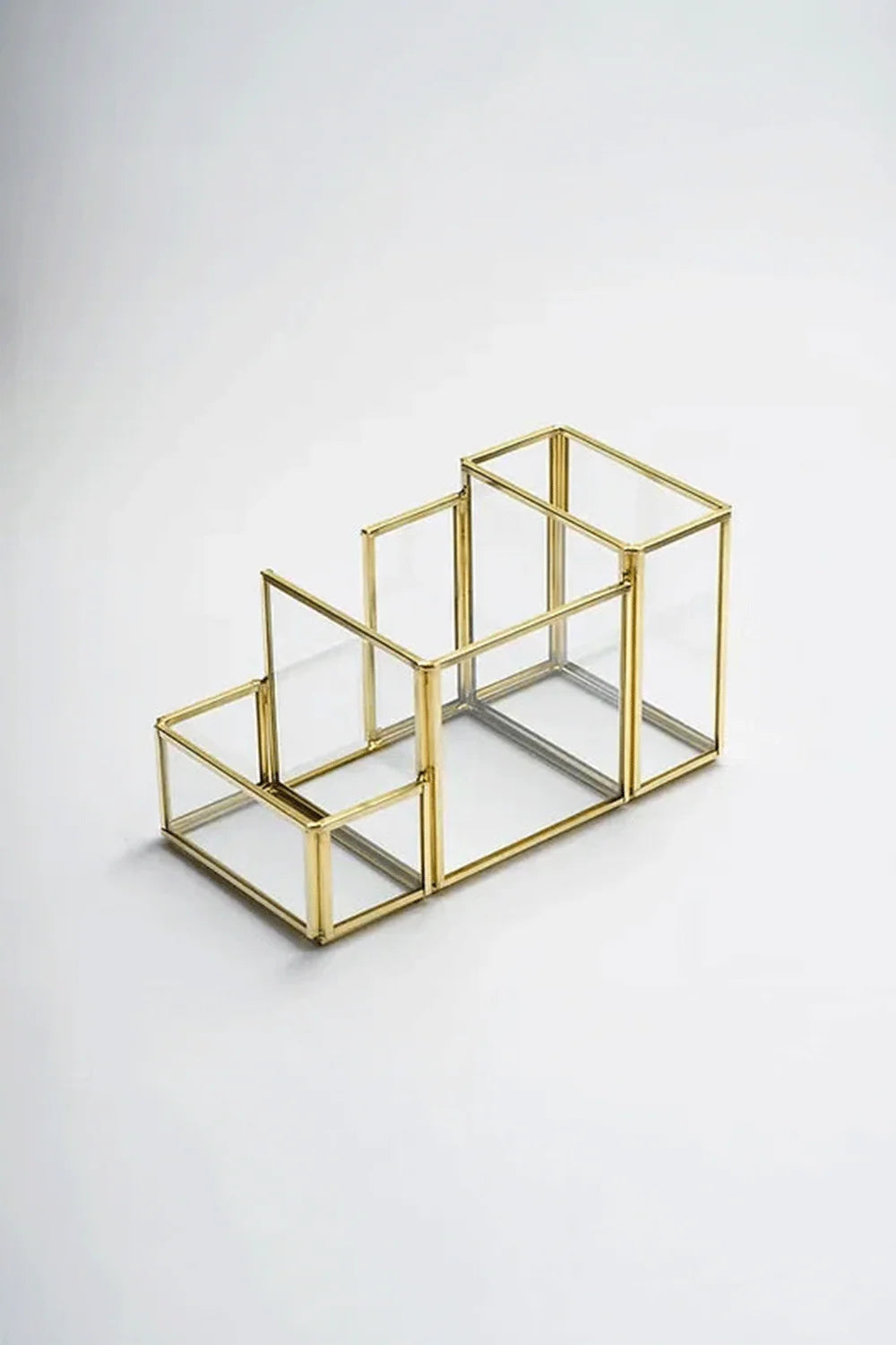 Pirinç Gold Geometrik Cam Ofis Kalemlik Organizer 20x11x10cm - 0
