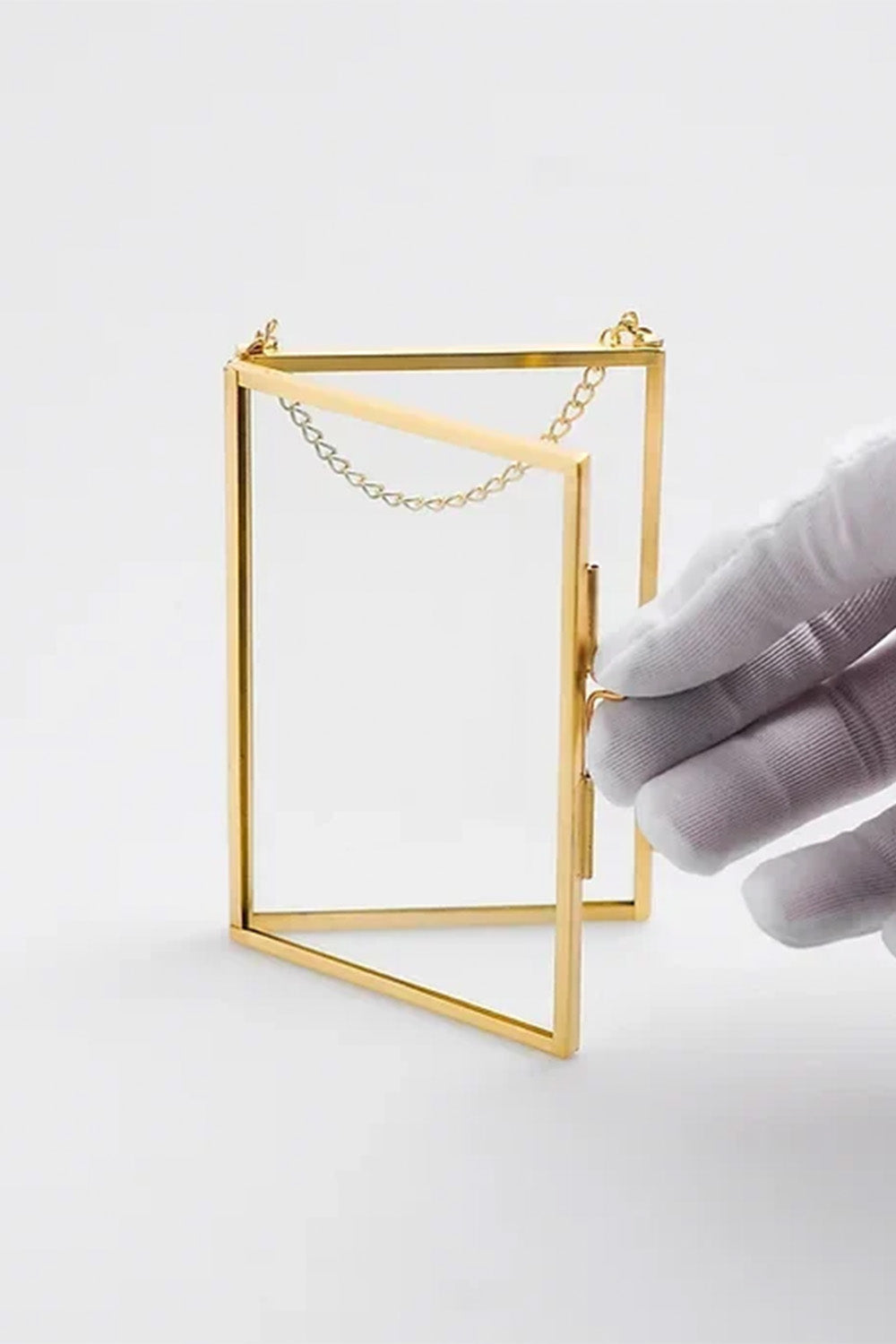 Dikey Pirinç Gold Kapaklı Cam Duvar Askılı Fotoğraf Çerçevesi 12x8cm - 4