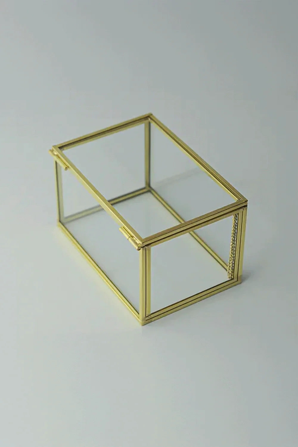 Pirinç Gold Kapaklı Cam Takı Aksesuar Yüzük Kutusu 15x10x8cm - 0