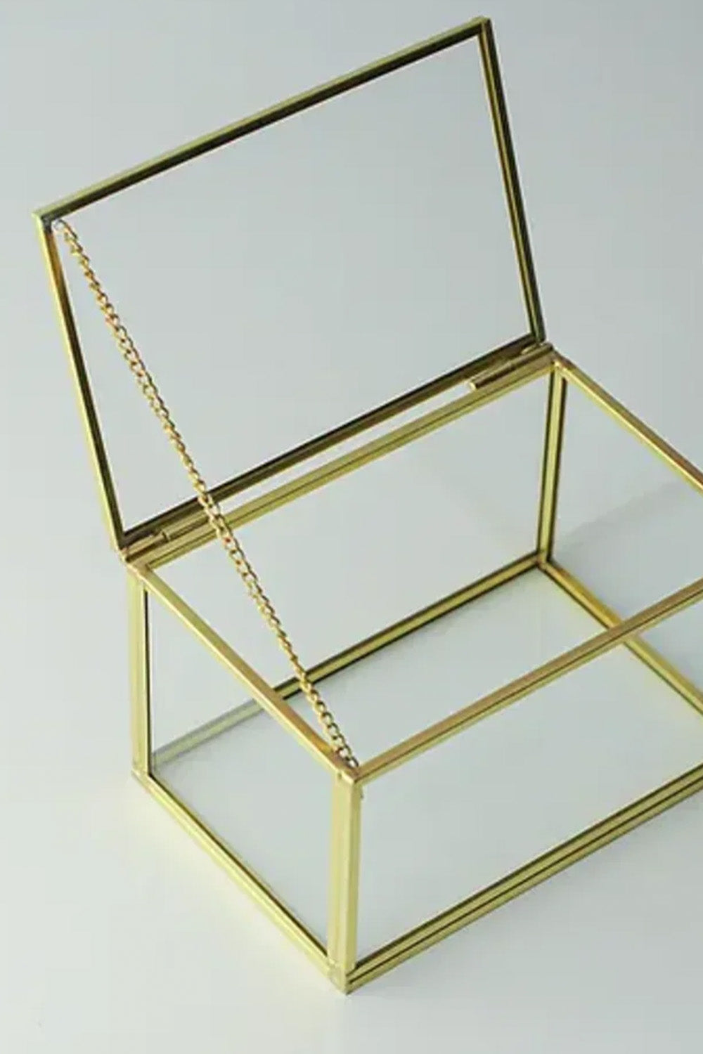 Pirinç Gold Kapaklı Cam Takı Aksesuar Yüzük Kutusu 15x10x8cm - 1